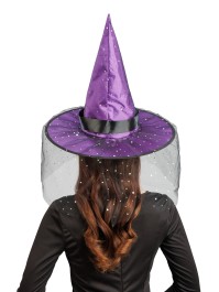 CHAPEAU DE SORCIERE VIOLET BOUCLE ET PAILLETTES ADULTE 41CM X 41CM X 37CM