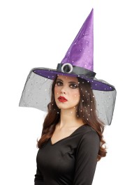 CHAPEAU DE SORCIERE VIOLET BOUCLE ET PAILLETTES ADULTE 41CM X 41CM X 37CM