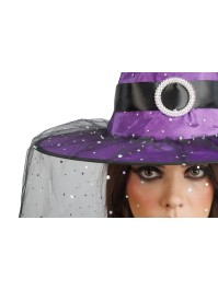 CHAPEAU DE SORCIERE VIOLET BOUCLE ET PAILLETTES ADULTE 41CM X 41CM X 37CM
