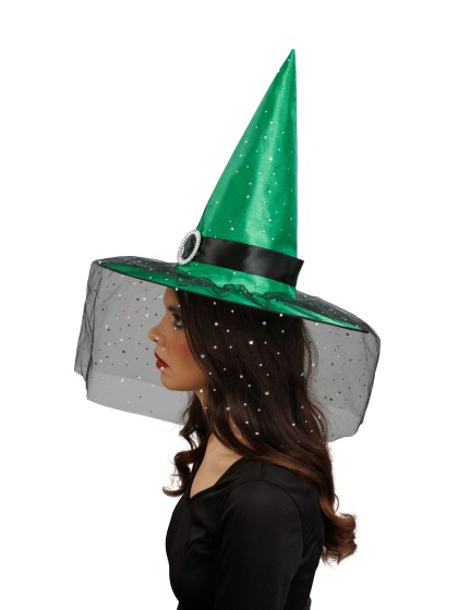 CHAPEAU DE SORCIERE VERT BOUCLE ET PAILLETTES ADULTE 41CM X 41CM X 37CM