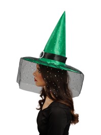 GLITTER AND BUCKLE ADULT GREEN WITCH HAT 41CM X 41CM X 37CM