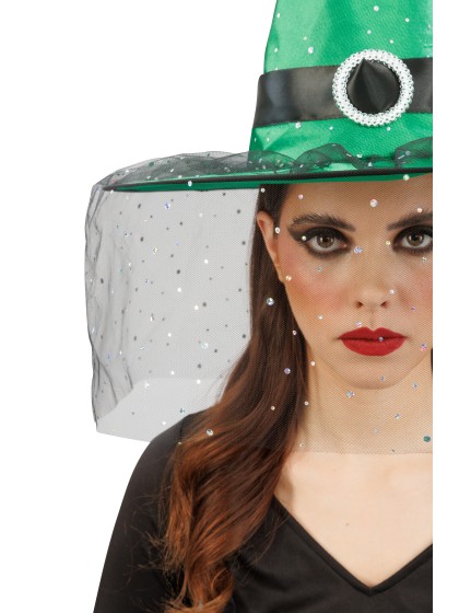 CHAPEAU DE SORCIERE VERT BOUCLE ET PAILLETTES ADULTE 41CM X 41CM X 37CM