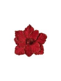 RED SEQUINS POINSETTIA WITH CLIP DIA 24CM X 16CM
