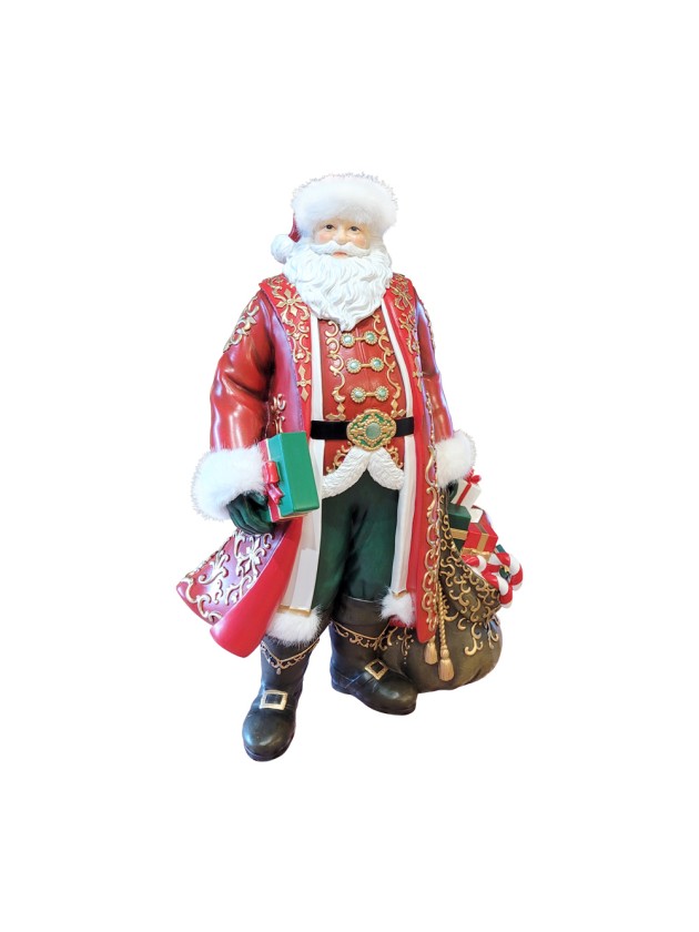 PERE NOEL RESINE/FOURRURE AVEC SAC A CADEAUX 32.3CM X 20CM X 46.7CM