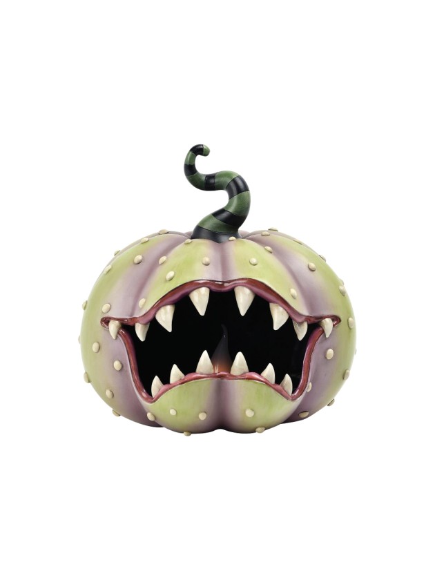 CITROUILLE CARNIVORE RESINE AVEC LED 28CM X 28.5CM X 28.5CM