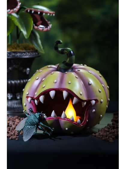 CITROUILLE CARNIVORE RESINE AVEC LED 28CM X 28.5CM X 28.5CM