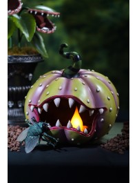 CITROUILLE CARNIVORE RESINE AVEC LED 28CM X 28.5CM X 28.5CM