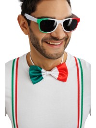 SET FAN 3 PCS ITALIE TRÄGER: 2,5 CM X 0,5 CM X 100 CM FLIEGE: 13 CM X 1,5 CM X 7 CM BRILLE: 14,5 CM X 4,5 CM