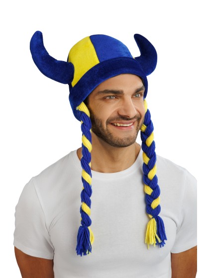 CASQUE TISSUS CORNES ET TRESSES SUPPORTER BLEU ET JAUNE 34CM X 4.5CM X 56CM