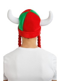 HELM STOFFE HÖRNER UND ZÖPFE FAN ROT UND GRÜN 34CM X 4.5CM X 56CM