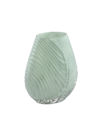 VASE VERRE RELIEF FEUILLE SOFT MINT 15CM X 9.5CM X 18CM