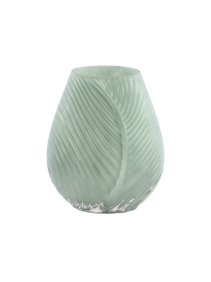 VASE VERRE RELIEF FEUILLE SOFT MINT 15CM X 9.5CM X 18CM