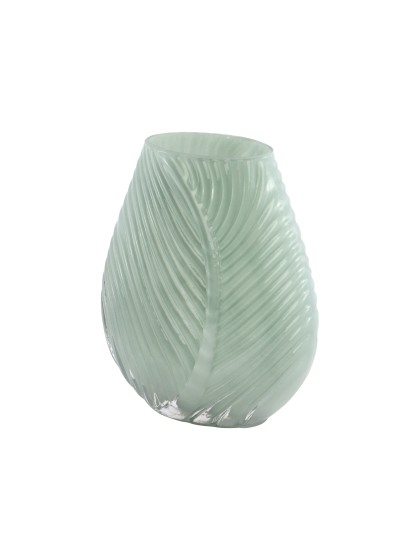 VASE VERRE RELIEF FEUILLE SOFT MINT 15CM X 9.5CM X 18CM