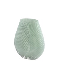 SOFT MINT GLASS VASE WITH EMBOSSED LEAF 14.5CM X 8CM X 18CM