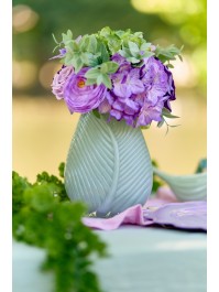 SOFT MINT GLASS VASE WITH EMBOSSED LEAF 14.5CM X 8CM X 18CM