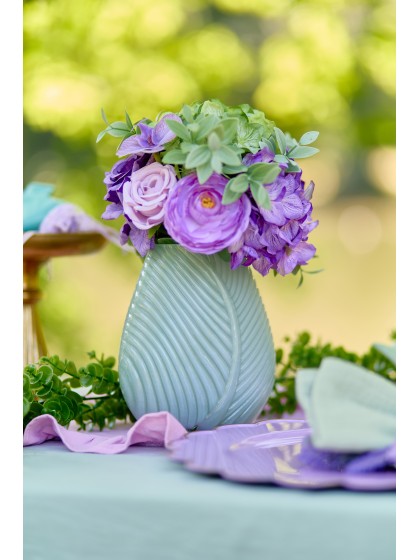 VASE VERRE RELIEF FEUILLE SOFT MINT 15CM X 9.5CM X 18CM