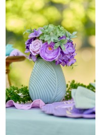 VASE VERRE RELIEF FEUILLE SOFT MINT 15CM X 9.5CM X 18CM
