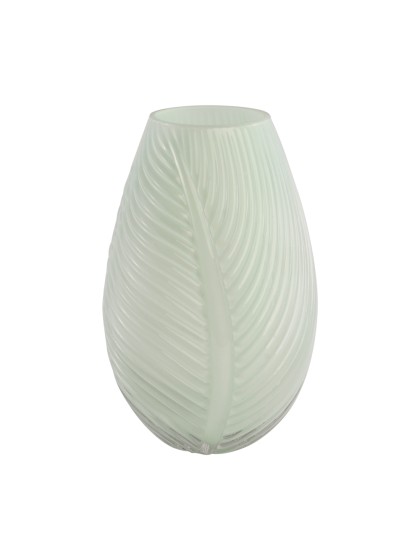 YUCALYPTUS GLASS VASE WITH EMBOSSED LEAF DIA 15CM X 23.5CM