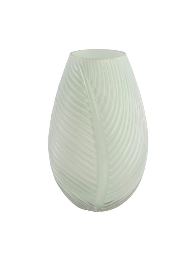 VASE VERRE RELIEF FEUILLE EUCALYPTUS DIA 15CM X 23.5CM