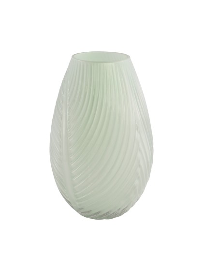 VASE VERRE RELIEF FEUILLE EUCALYPTUS DIA 15CM X 23.5CM