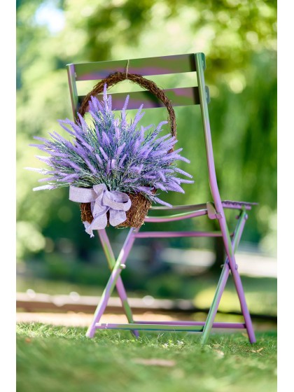 BOUQUET LAVANDE DANS PANIER A SUSPENDRE 50CM X 15CM X 44CM