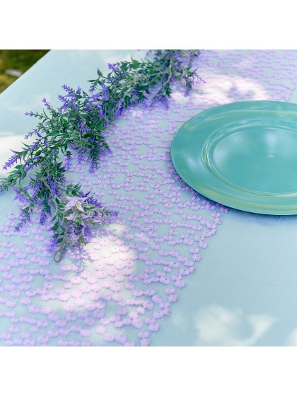 CHEMIN DE TABLE FLEURETTES LILAS 30CM X 3M