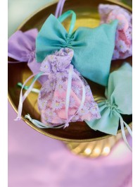 4 BOURSES FLEURETTES LILAS 8CM X 10CM