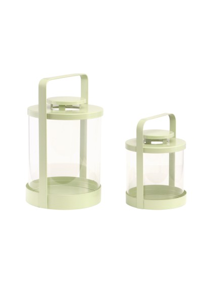 SET 2 LANTERNES LUCIOLE VERT SAUGE 16.5CM X 15.5CM X 25.8CM/13CM X 12.5CM X 18CM