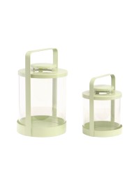 SET 2 LANTERNES LUCIOLE VERT SAUGE 16.5CM X 15.5CM X 25.8CM/13CM X 12.5CM X 18CM