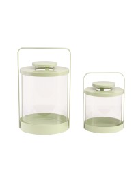 SET 2 LANTERNES LUCIOLE VERT SAUGE 16.5CM X 15.5CM X 25.8CM/13CM X 12.5CM X 18CM