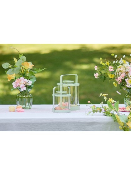 SET 2 SAGE GREEN LUCIOLE LANTERNS 16.5CM X 15.5CM X 25.8CM/13CM X 12.5CM X 18CM