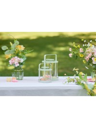 SET 2 LANTERNES LUCIOLE VERT SAUGE 16.5CM X 15.5CM X 25.8CM/13CM X 12.5CM X 18CM