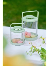 SET 2 LANTERNES LUCIOLE VERT SAUGE 16.5CM X 15.5CM X 25.8CM/13CM X 12.5CM X 18CM