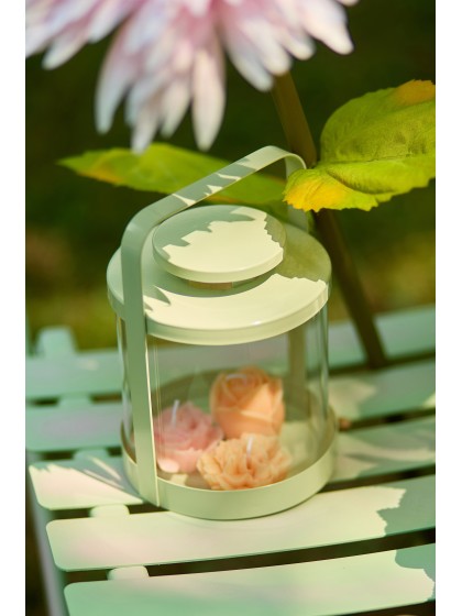 SET 2 SAGE GREEN LUCIOLE LANTERNS 16.5CM X 15.5CM X 25.8CM/13CM X 12.5CM X 18CM