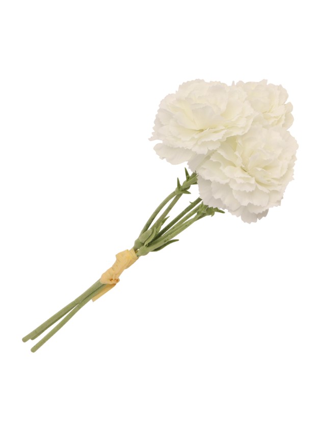 BUNCH OF 3 WHITE CARNATION FLOCKED STEM 10CM X 9CM X 24CM