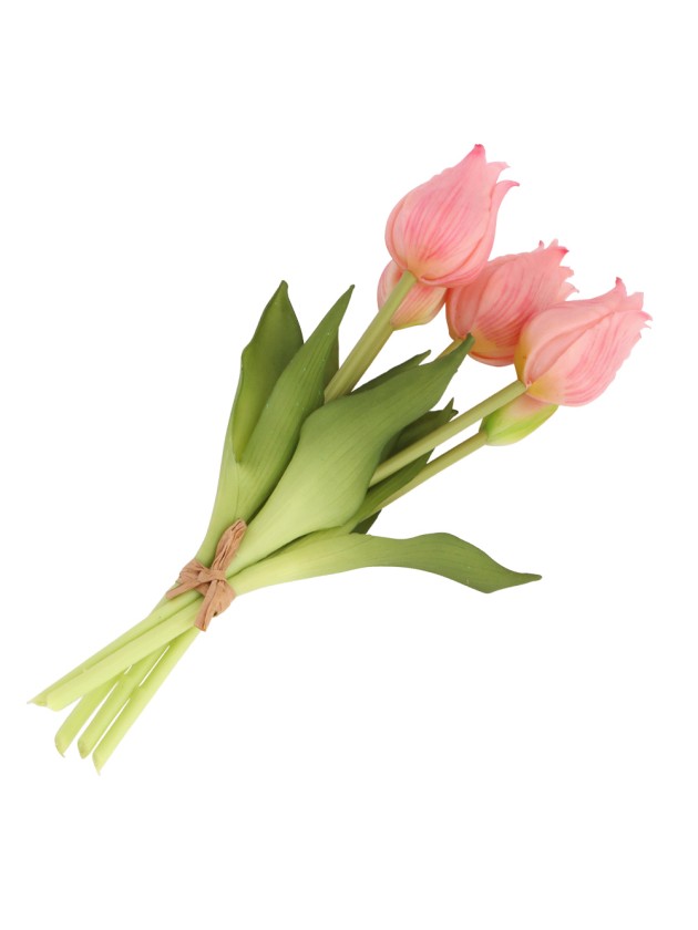 BOUQUET 5 TULIPES ROSES REAL TOUCH 10CM X 10CM X 26CM
