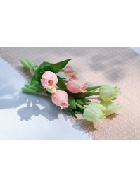 BOUQUET 5 TULIPES ROSES REAL TOUCH 10CM X 10CM X 26CM