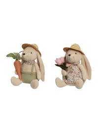 SITTING RABBIT WITH STRAW HAT ALEX 2 ASSORTED 23CM X 18CM X 28CM