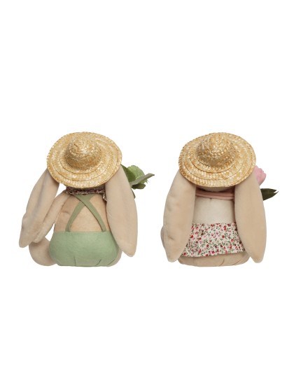 SITTING RABBIT WITH STRAW HAT ALEX 2 ASSORTED 23CM X 18CM X 28CM