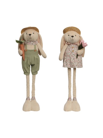 TELESKOPISCHE BEINE KANINCHEN MIT STROHHUT ALEX 2 SORTIERT 30CM X 18CM X 59CM /92.5CM