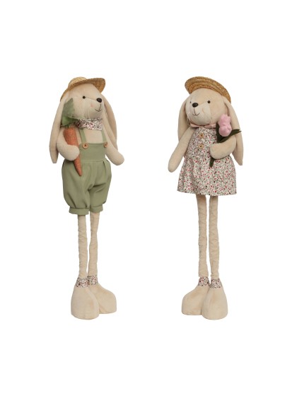 TELESCOPIC LEGS RABBIT WITH STRAW HAT ALEX 2 ASSORTED 30CM X 18CM X 59CM /92.5CM