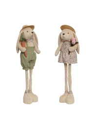 LAPIN JAMBES TELESCOPIQUES AVEC CHAPEAU DE PAILLE ALEX 2 ASSORTIS 30CM X 18CM X 59CM /92.5CM