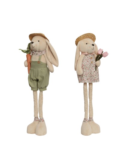 TELESCOPIC LEGS RABBIT WITH STRAW HAT ALEX 2 ASSORTED 30CM X 18CM X 59CM /92.5CM