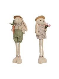 LAPIN JAMBES TELESCOPIQUES AVEC CHAPEAU DE PAILLE ALEX 2 ASSORTIS 30CM X 18CM X 59CM /92.5CM