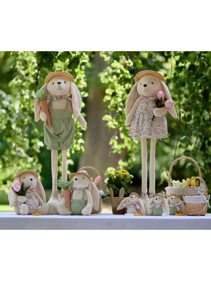 LAPIN JAMBES TELESCOPIQUES AVEC CHAPEAU DE PAILLE ALEX 2 ASSORTIS 30CM X 18CM X 59CM /92.5CM