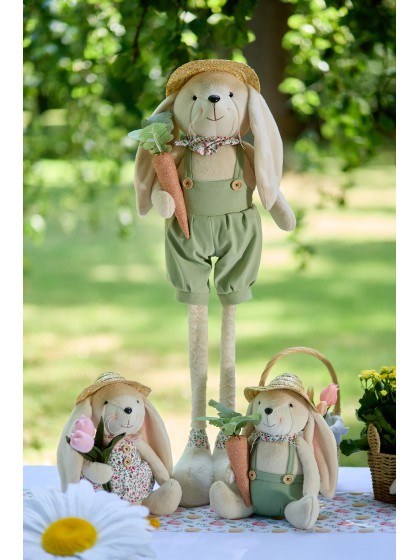TELESKOPISCHE BEINE KANINCHEN MIT STROHHUT ALEX 2 SORTIERT 30CM X 18CM X 59CM /92.5CM