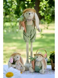 LAPIN JAMBES TELESCOPIQUES AVEC CHAPEAU DE PAILLE ALEX 2 ASSORTIS 30CM X 18CM X 59CM /92.5CM