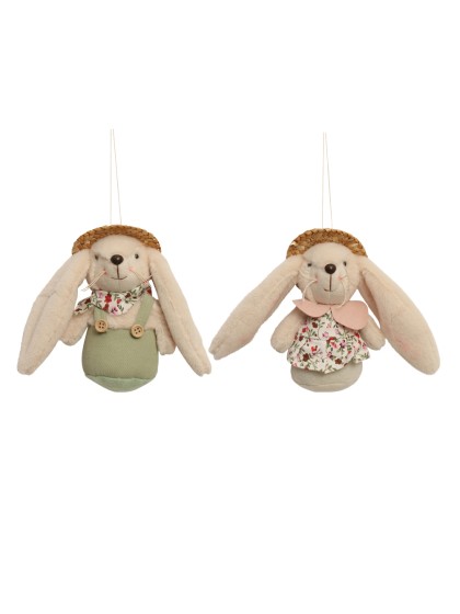 MINI LAPIN AVEC CHAPEAU DE PAILLE ALEX 2 ASSORTIS 9CM X 8CM X 15CM