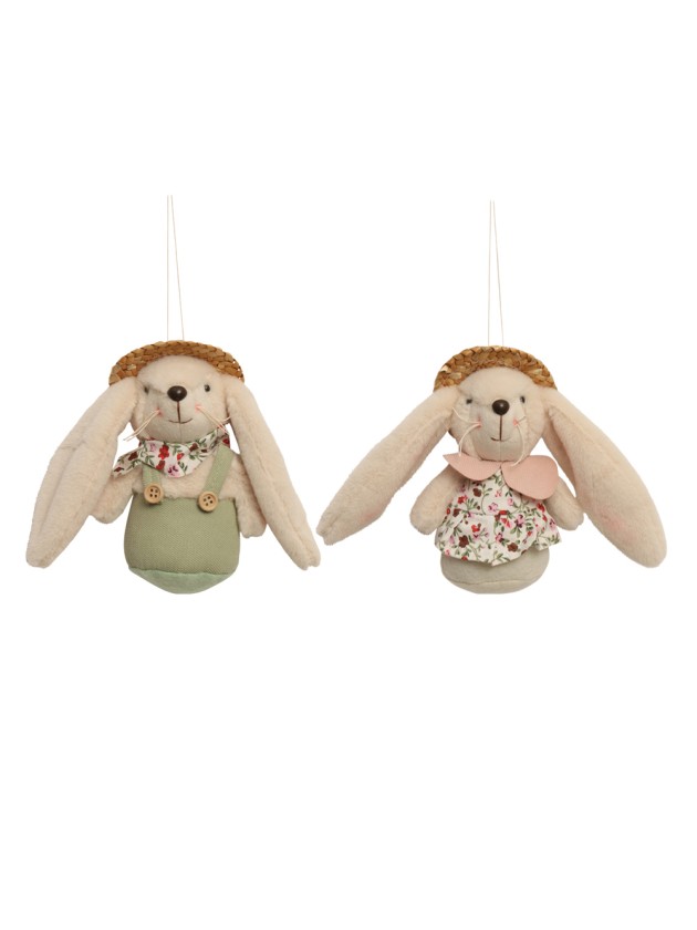 MINI LAPIN AVEC CHAPEAU DE PAILLE ALEX 2 ASSORTIS 9CM X 8CM X 15CM