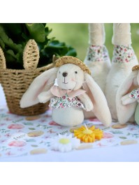 MINI LAPIN AVEC CHAPEAU DE PAILLE ALEX 2 ASSORTIS 9CM X 8CM X 15CM